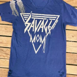 Country Deep Tees Savage Mom Distressed Navy Tee