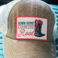 Southern Grace Down Home Country Roots Patch Distressed Tan Hat