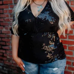 D & J Industries Sequin Secret Top - Black Clothing