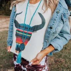 Miss Mud Pie Serape Skull Tee - Cream Tees