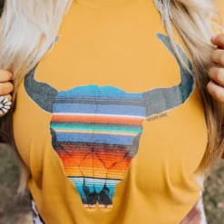 Miss Mud Pie Serape Skull Tee - Mustard Tees