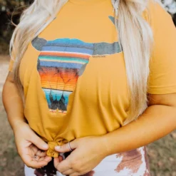 Miss Mud Pie Serape Skull Tee - Mustard Tees