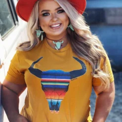 Miss Mud Pie Serape Skull Tee - Mustard Tees