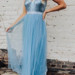 D & J Industries Co., LTD. Sparkle In Sequins Tulle Dress - Sky Blue Sale!