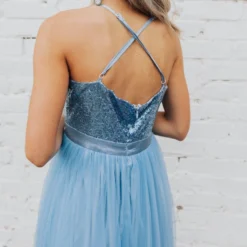 D & J Industries Co., LTD. Sparkle In Sequins Tulle Dress - Sky Blue Sale!