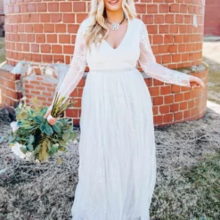 D & J Industries Speechless Dress -Long Sleeve White Dress Bridal