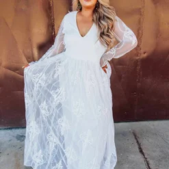 D & J Industries Speechless Dress -Long Sleeve White Dress Bridal