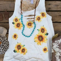 Bling-A-Gogo Sunflowers Tank - Natural