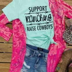 Buckin Barn Support Ranching Raise Cowboys Tee Tees