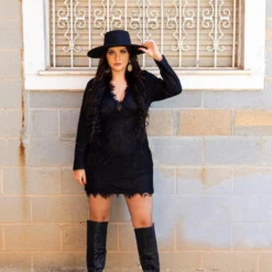 D & J Industries Clothing Daydreamer — Boho Lacy Long Sleeve Little Black Dress