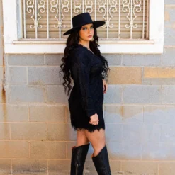 D & J Industries Clothing Daydreamer — Boho Lacy Long Sleeve Little Black Dress