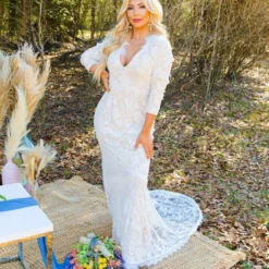 D & J Industries Tie The Knot Dress With Train