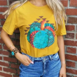 Miss Mud Pie Tees Turquoise Pumpkin Tee - Mustard