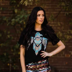 Benita Ceceille Tees Turquoise Snake Skin Thunderbird Tee - Black