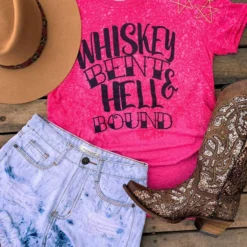 Bling-A-Gogo Whiskey Bent And Hell Bound Bleached Tee - Heather Red Tees