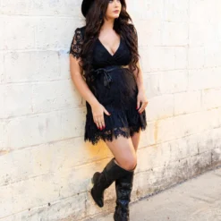 D & J Industries Wrapped Up In Your Arms Lace Dress - Black