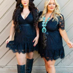 D & J Industries Wrapped Up In Your Arms Lace Dress - Black