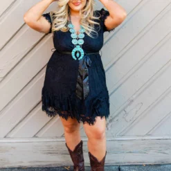 D & J Industries Wrapped Up In Your Arms Lace Dress - Black