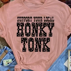 Miss Mud Pie Support Your Local Honky Tonk — Country Girl T-Shirt In Pink