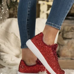 Mango Glitter Bomb Sneakers Adult And Children - Red On White