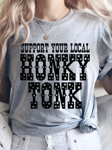 Miss Mud Pie Support Your Local Honky Tonk — Country Girl T-Shirt In Gray Clothing 1 Miss Mud Pie Support Your Local Honky Tonk — Country Girl T-Shirt In Gray Clothing