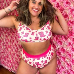 Sylon Fashion Co, Ltd New Arrivals Bikini Top Hot Pink Cowgirl Boots